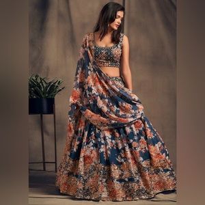 Gorgeous Lehenga! Top never worn. Custom made. Gold stitching/ sequin details!